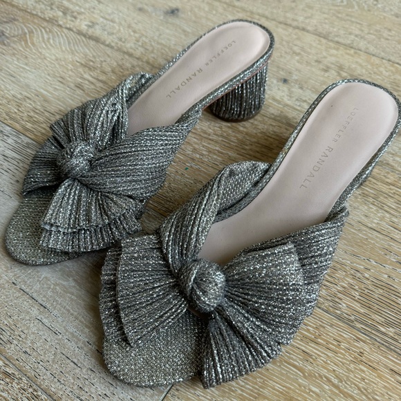 Loeffler Randall Emilia Pleated Lamé Knotted Mules Sandal Heels -Silver Glitter - Picture 11 of 16